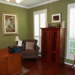 Plantation Shutters in front windows & French Doors on Study
